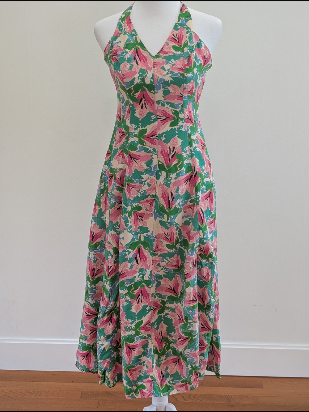 Astr Floral Halter Maxi Dress in Pink & Green XS